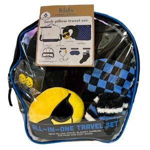 Kids Inmocean 6Pc Neck Pillow Set/Pillow, Blanket, Earbuds, Eye Mask, Cozy Socks